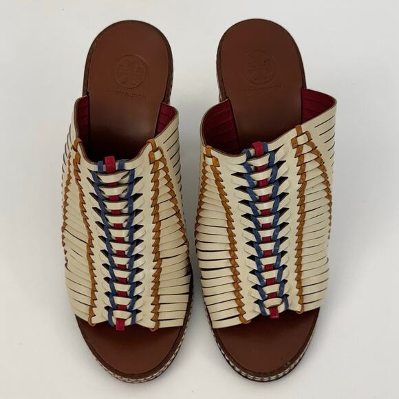 Tory Burch Pecha Woven Leather Shoes Mules Sandals in Dulce de Leche 9.5M - Picture 2 of 11